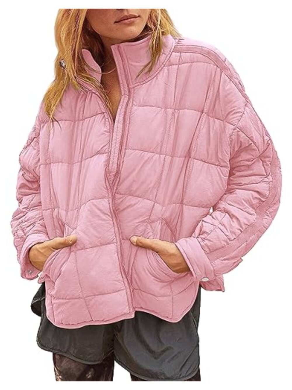 Women's Lightweight Down Puffer Jacket Full Zip Cropped Packable